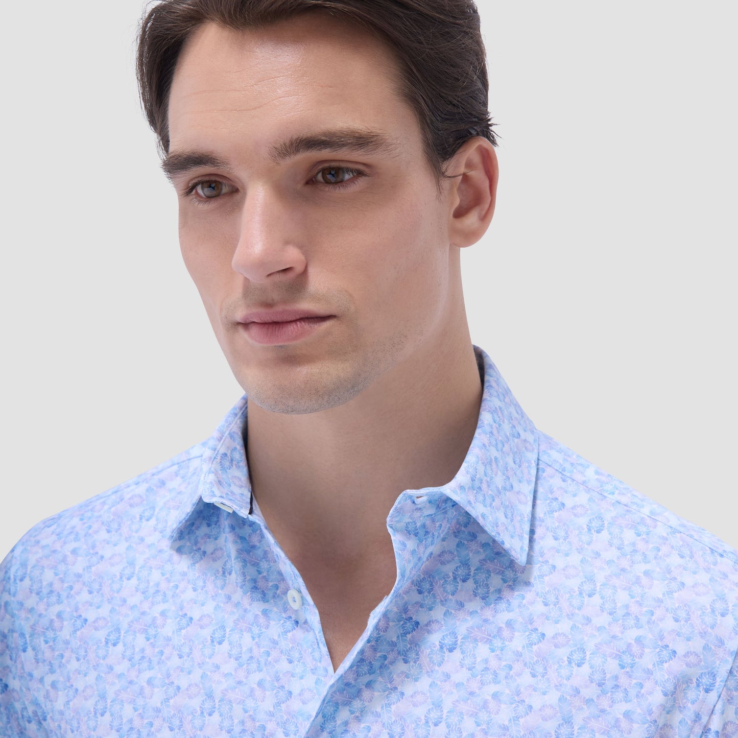 Bugatchi James Leaf Print OoohCotton® Shirt Ice