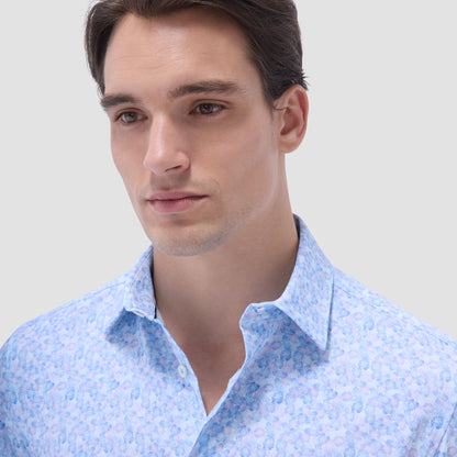 Bugatchi James Leaf Print OoohCotton® Shirt Ice