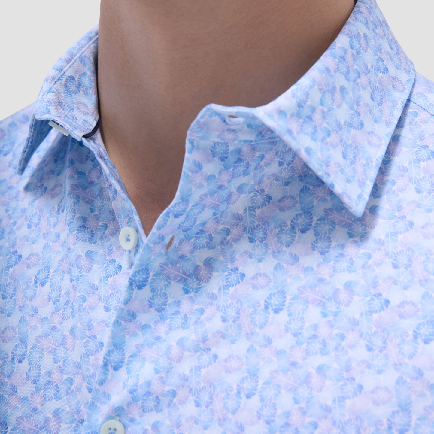 Bugatchi James Leaf Print OoohCotton® Shirt Ice
