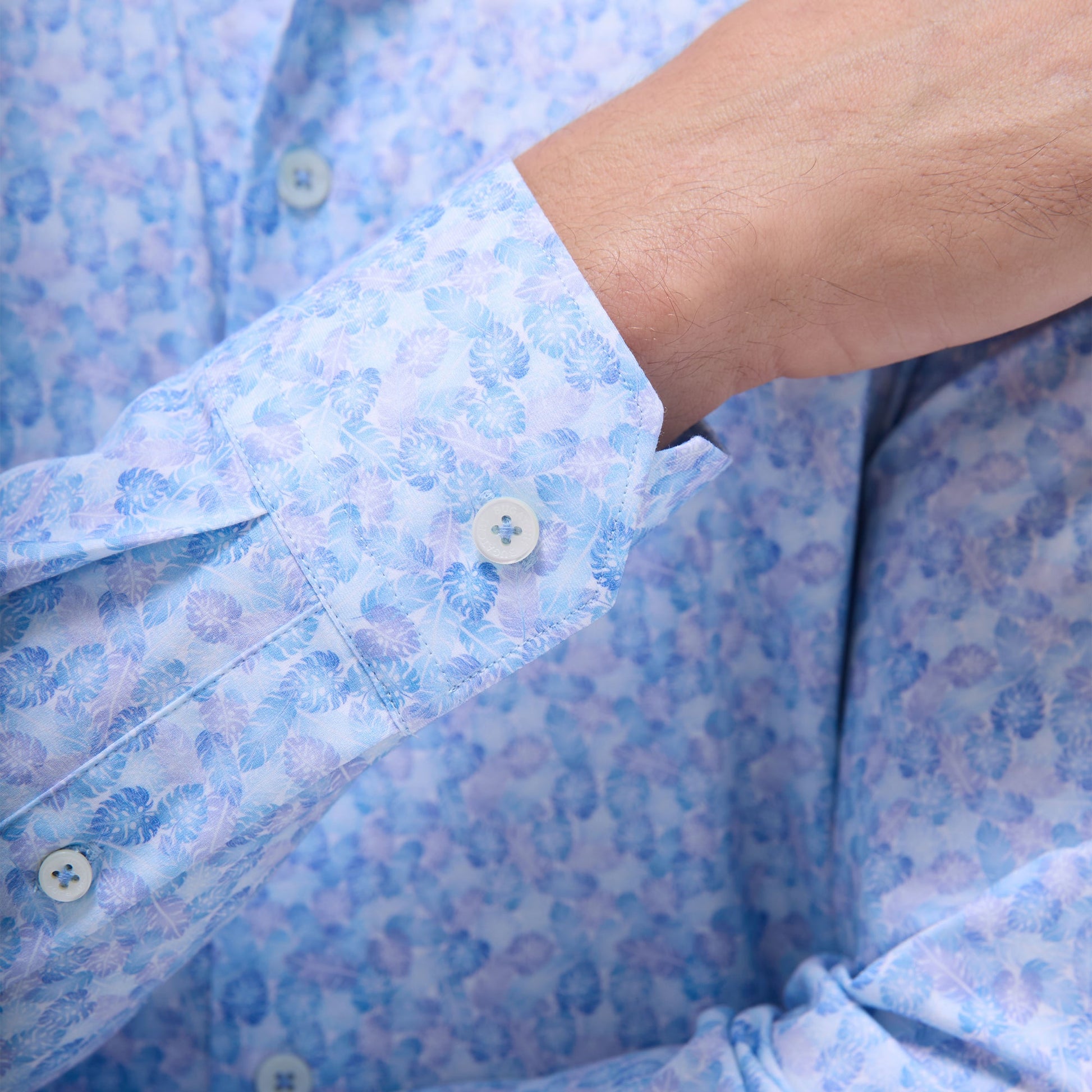 Bugatchi James Leaf Print OoohCotton® Shirt Ice
