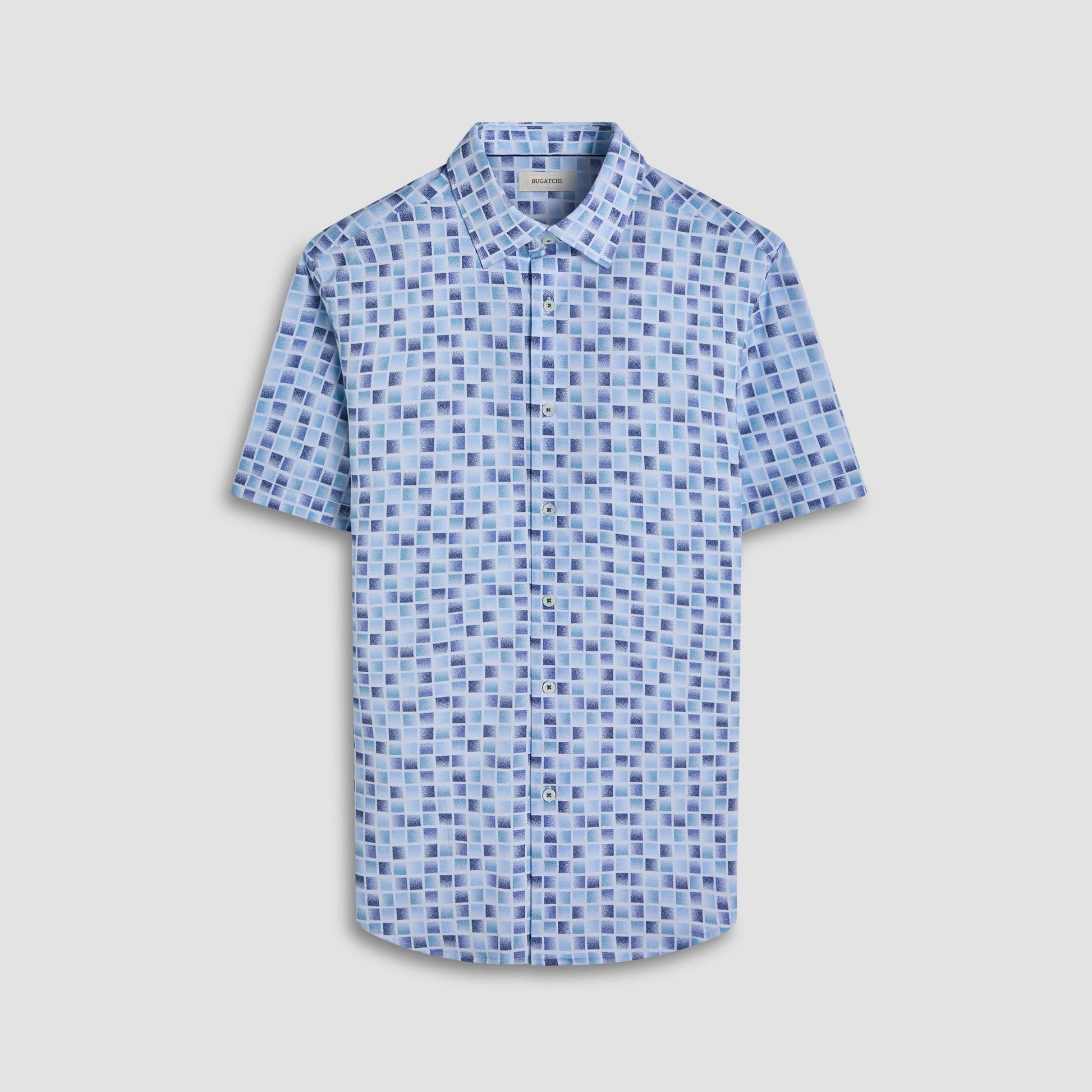 Bugatchi Miles Gradient Check OoohCotton® Short-Sleeve Shirt Ice
