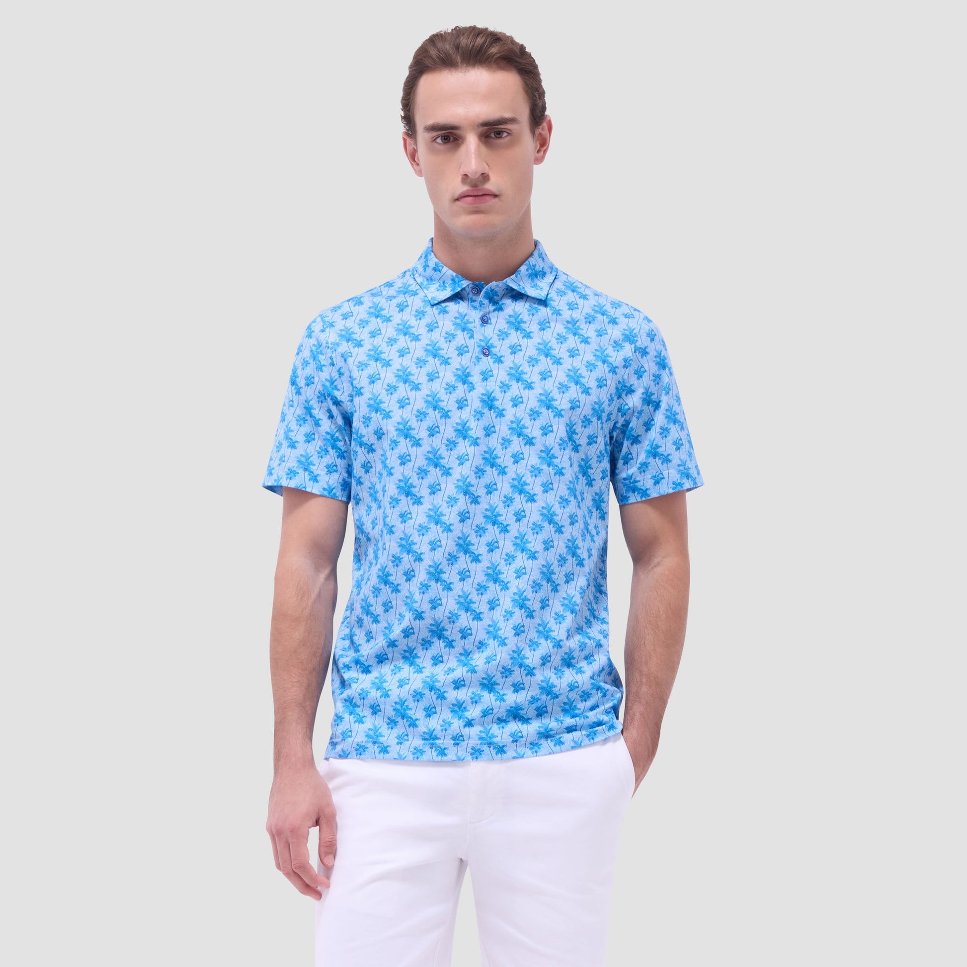 Bugatchi Victor Palm Tree OoohCotton® Polo Shirt Classic Blue