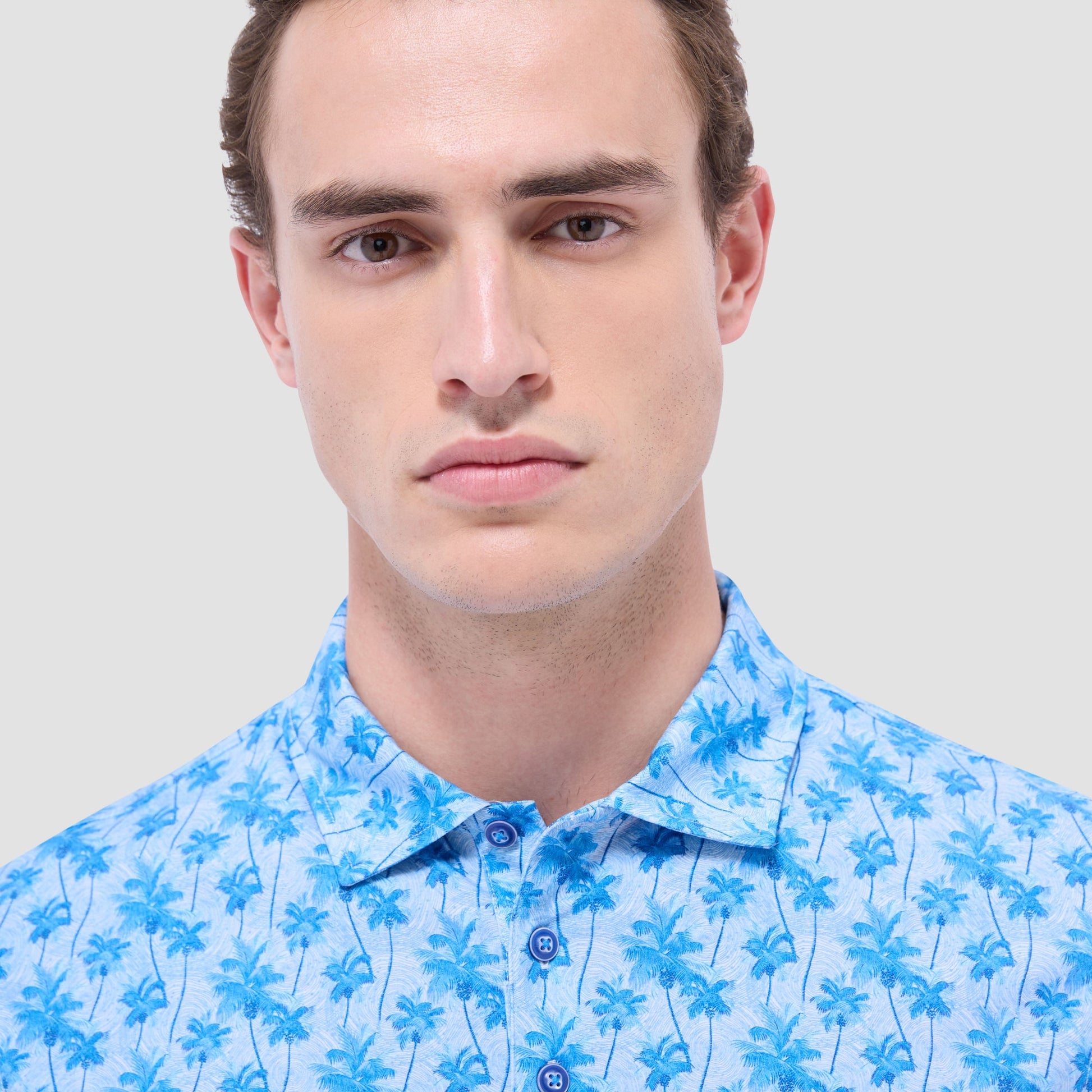 Bugatchi Victor Palm Tree OoohCotton® Polo Shirt Classic Blue