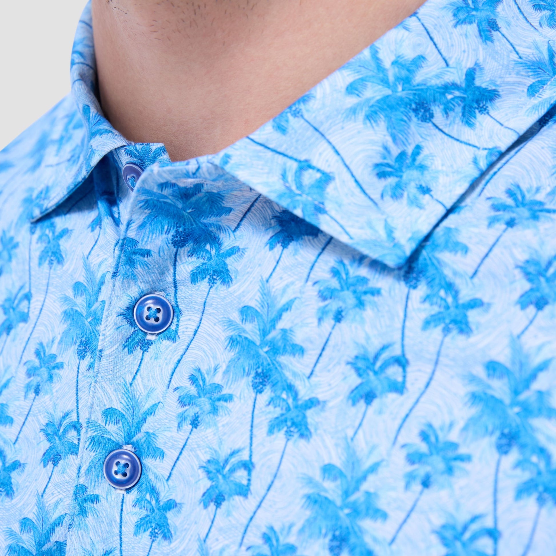 Bugatchi Victor Palm Tree OoohCotton® Polo Shirt Classic Blue