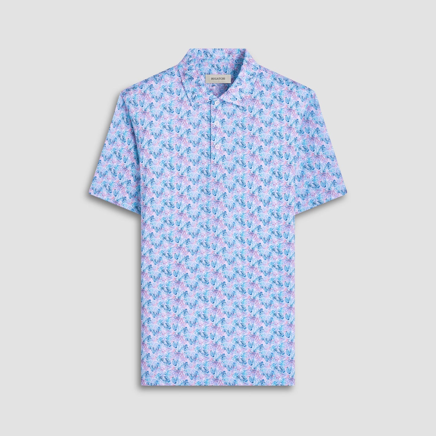 Bugatchi Victor Leaf Print OoohCotton® Polo Shirt Turquoise