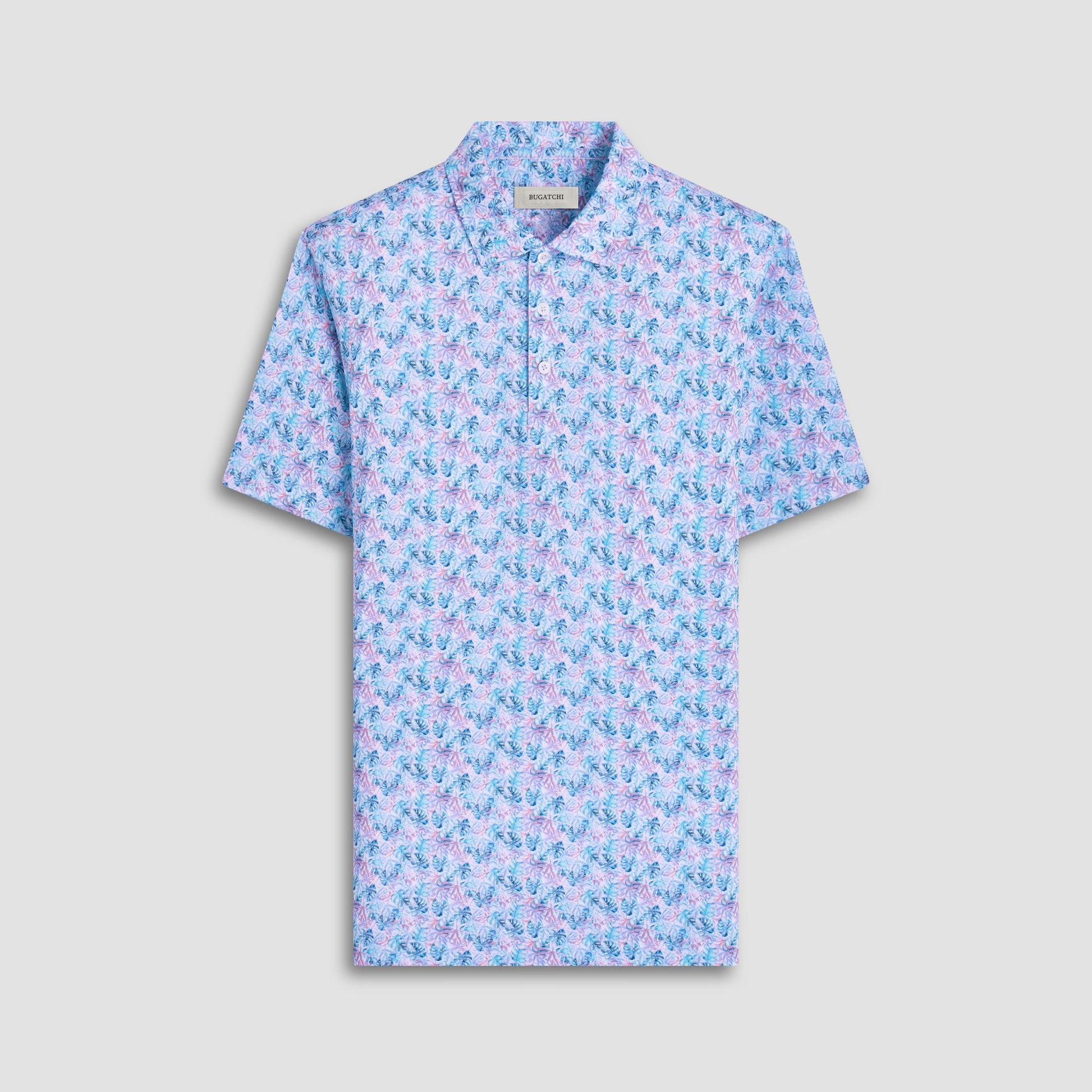 Bugatchi Victor Leaf Print OoohCotton® Polo Shirt Turquoise