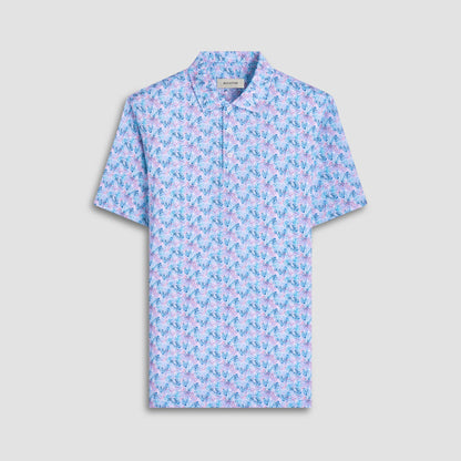 Bugatchi Victor Leaf Print OoohCotton® Polo Shirt Turquoise