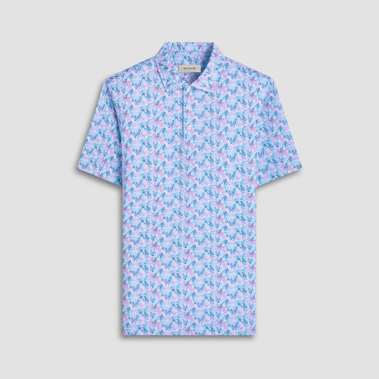 Bugatchi Victor Leaf Print OoohCotton® Polo Shirt Turquoise