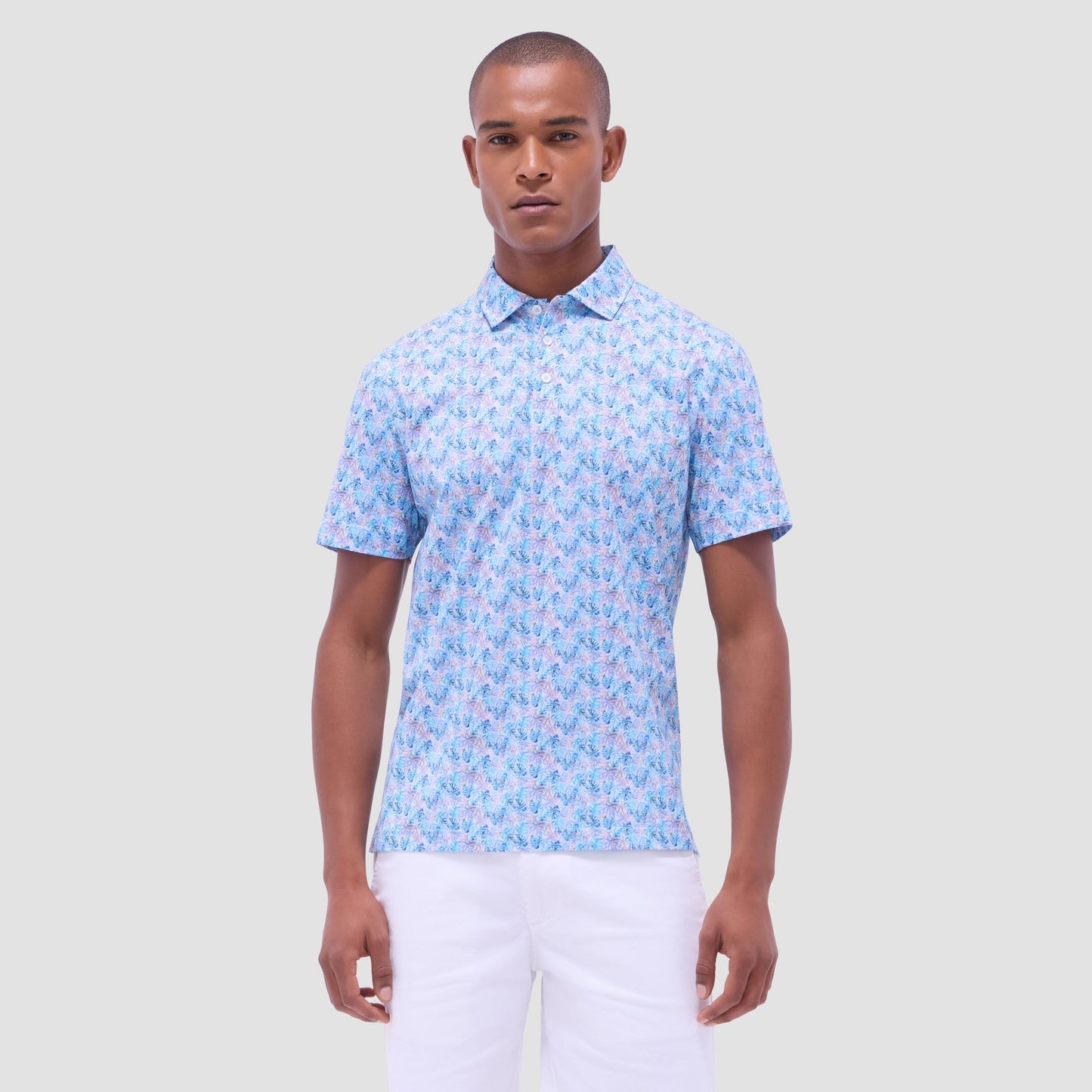 Bugatchi Victor Leaf Print OoohCotton® Polo Shirt Turquoise