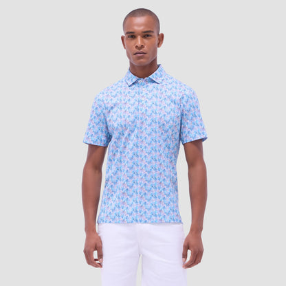 Bugatchi Victor Leaf Print OoohCotton® Polo Shirt Turquoise