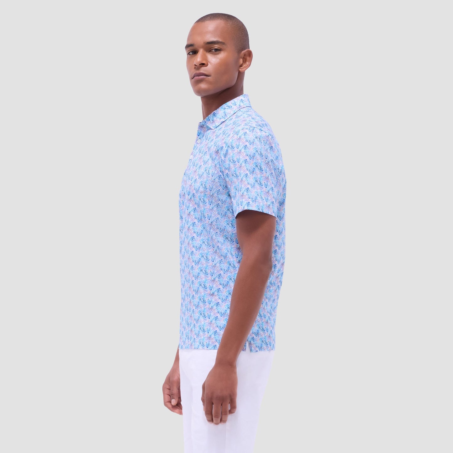 Bugatchi Victor Leaf Print OoohCotton® Polo Shirt Turquoise