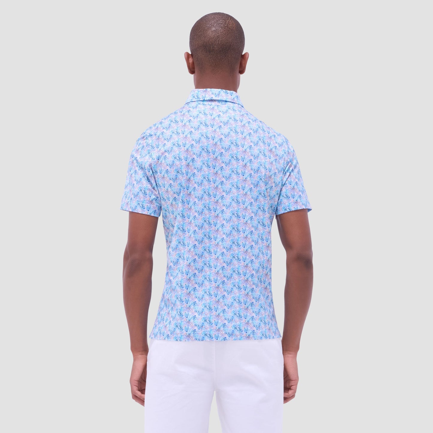 Bugatchi Victor Leaf Print OoohCotton® Polo Shirt Turquoise