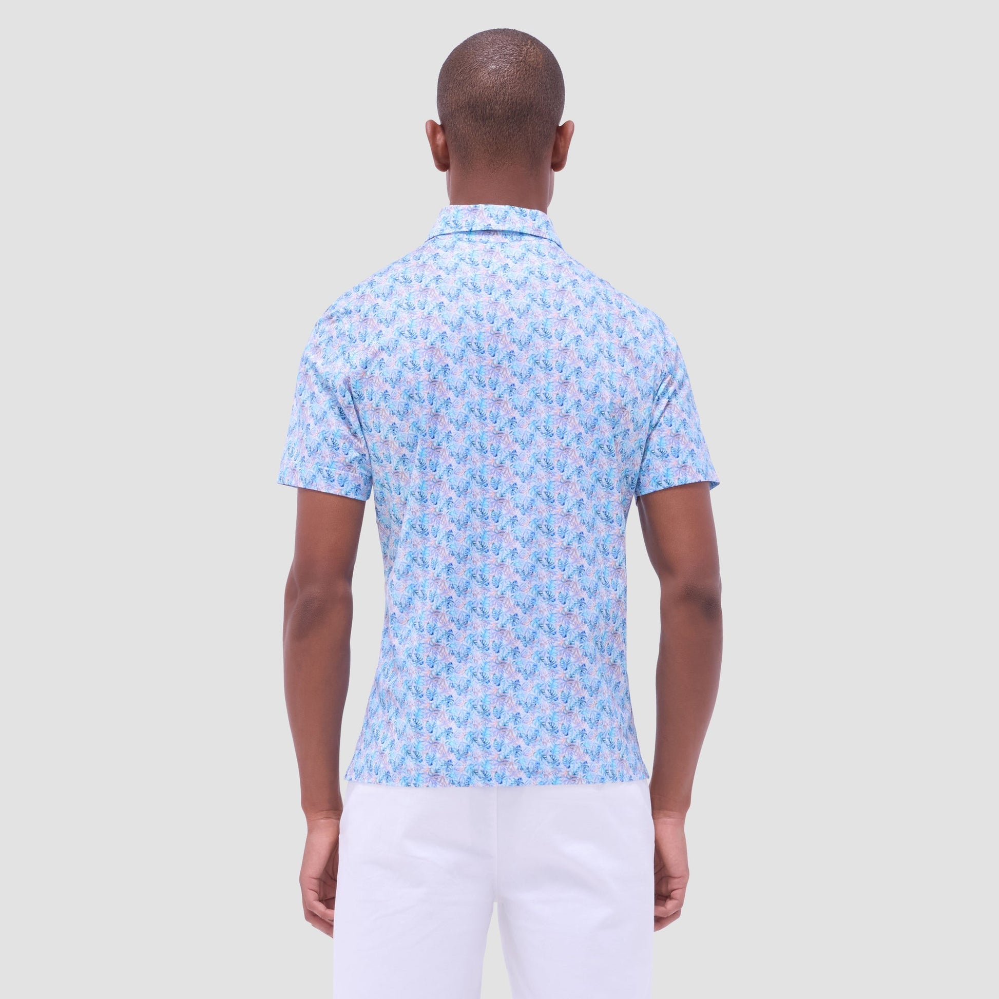 Bugatchi Victor Leaf Print OoohCotton® Polo Shirt Turquoise