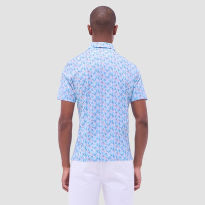 Bugatchi Victor Leaf Print OoohCotton® Polo Shirt Turquoise