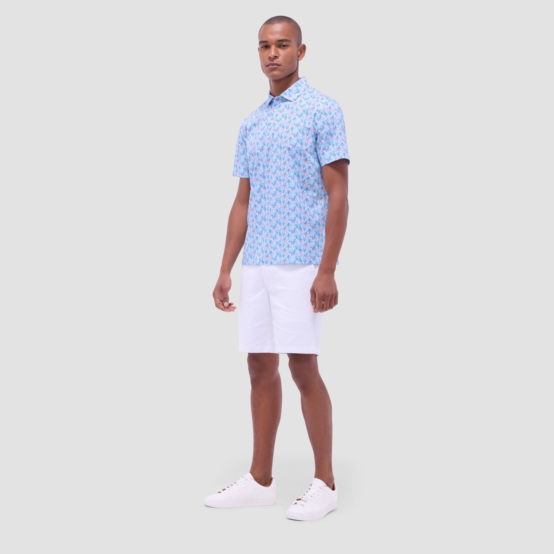 Bugatchi Victor Leaf Print OoohCotton® Polo Shirt Turquoise