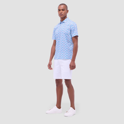 Bugatchi Victor Leaf Print OoohCotton® Polo Shirt Turquoise