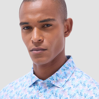 Bugatchi Victor Leaf Print OoohCotton® Polo Shirt Turquoise