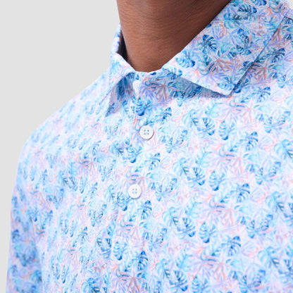 Bugatchi Victor Leaf Print OoohCotton® Polo Shirt Turquoise