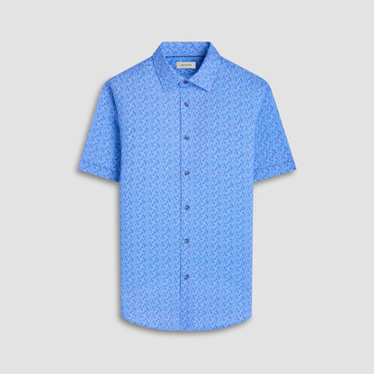 Bugatchi Miles Feather Print OoohCotton® Short-Sleeve Shirt Turquoise