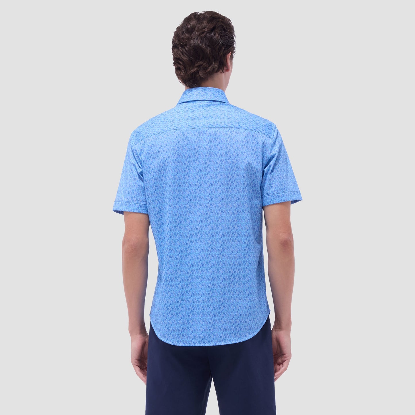 Bugatchi Miles Feather Print OoohCotton® Short-Sleeve Shirt Turquoise