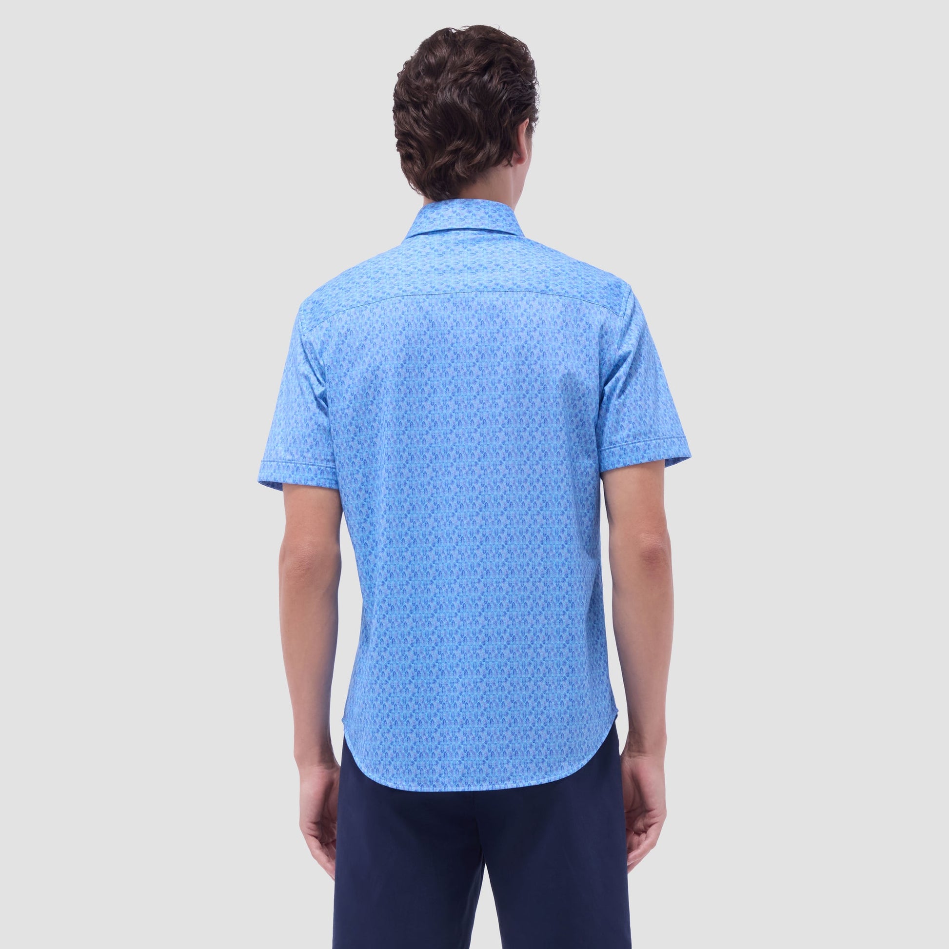 Bugatchi Miles Feather Print OoohCotton® Short-Sleeve Shirt Turquoise