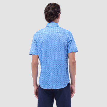 Bugatchi Miles Feather Print OoohCotton® Short-Sleeve Shirt Turquoise