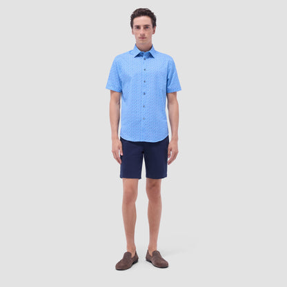 Bugatchi Miles Feather Print OoohCotton® Short-Sleeve Shirt Turquoise