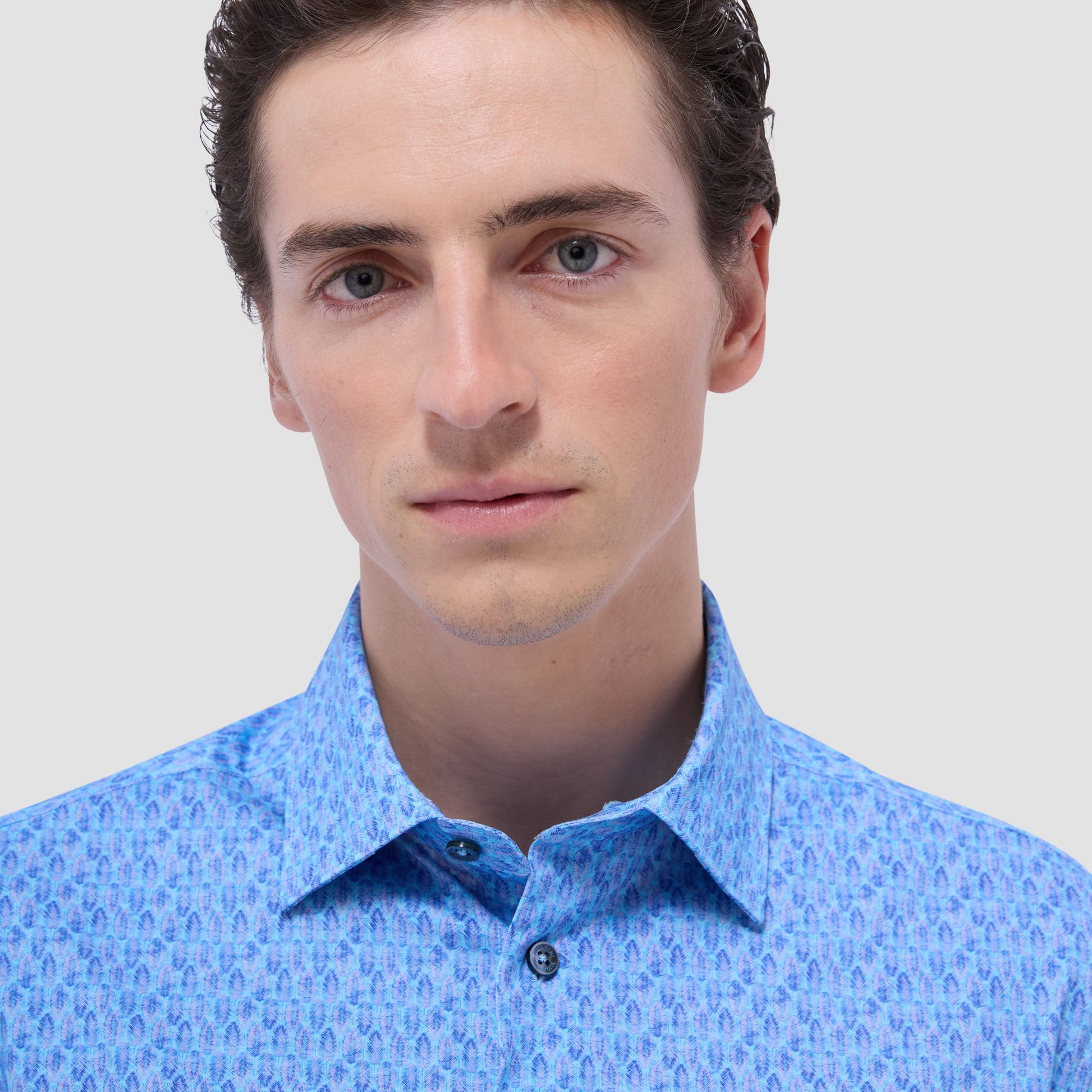 Bugatchi Miles Feather Print OoohCotton® Short-Sleeve Shirt Turquoise