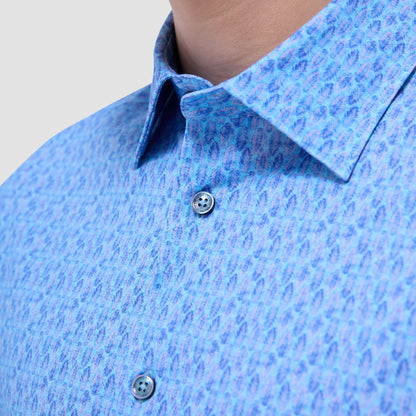 Bugatchi Miles Feather Print OoohCotton® Short-Sleeve Shirt Turquoise