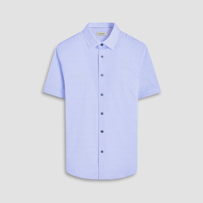 Bugatchi Miles Geometric OoohCotton® Short-Sleeve Shirt Air Blue