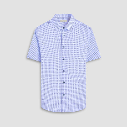 Bugatchi Miles Geometric OoohCotton® Short-Sleeve Shirt Air Blue
