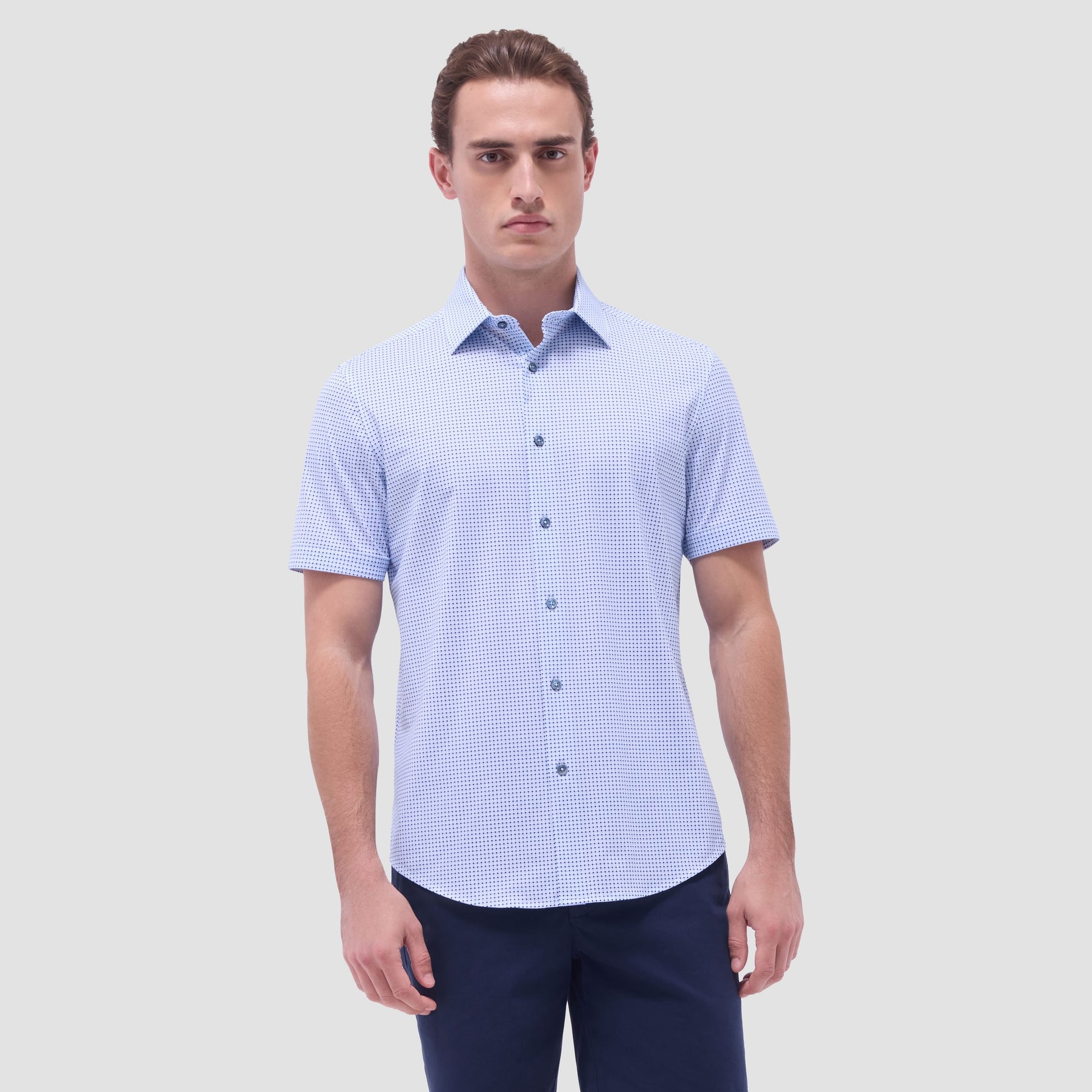 Bugatchi Miles Geometric OoohCotton® Short-Sleeve Shirt Air Blue
