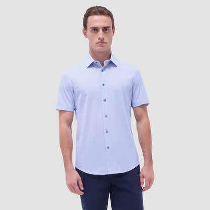 Bugatchi Miles Geometric OoohCotton® Short-Sleeve Shirt Air Blue