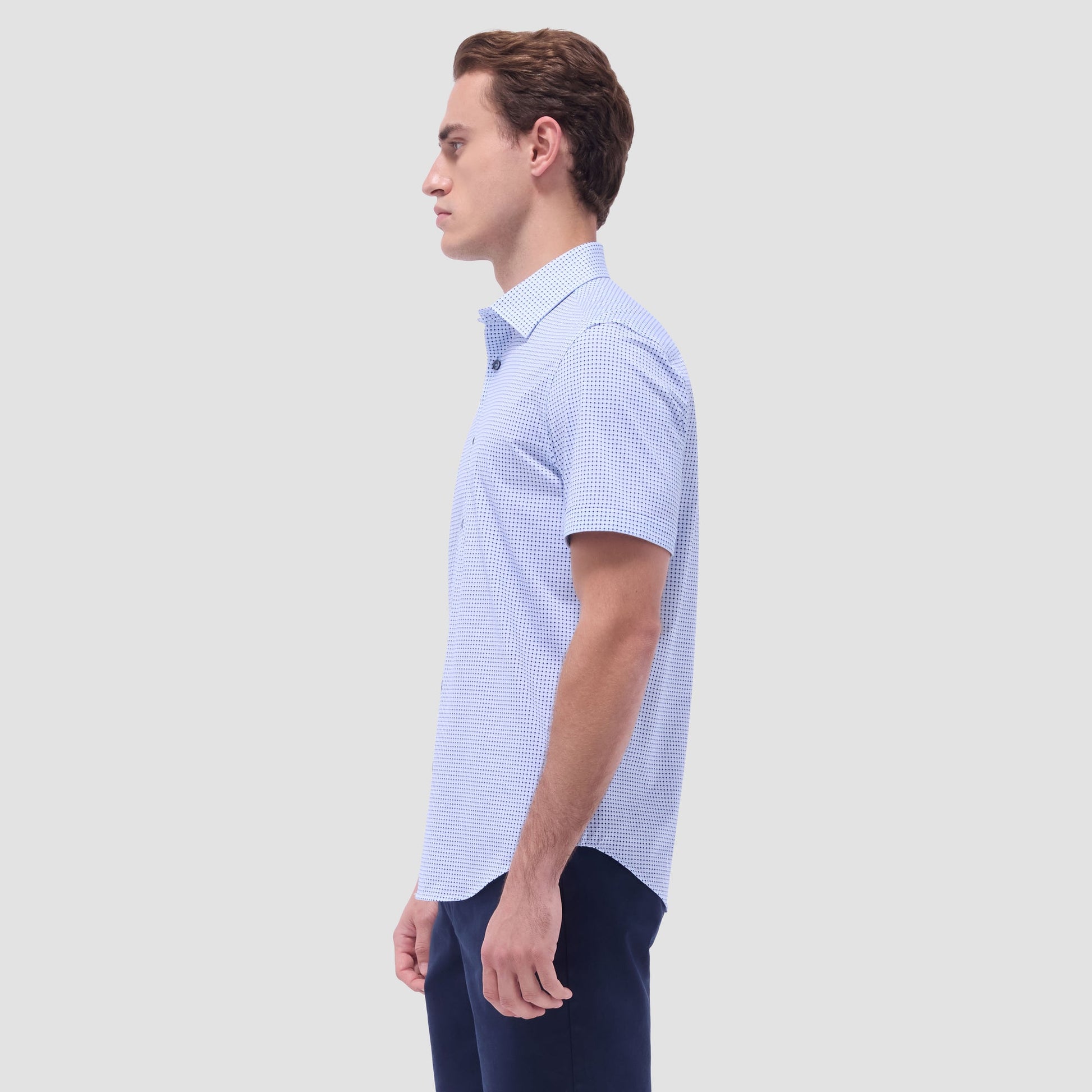 Bugatchi Miles Geometric OoohCotton® Short-Sleeve Shirt Air Blue