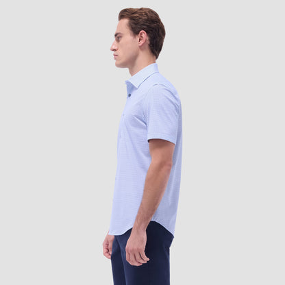 Bugatchi Miles Geometric OoohCotton® Short-Sleeve Shirt Air Blue