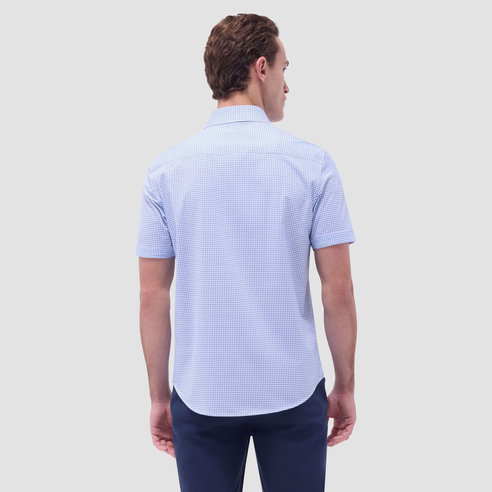 Bugatchi Miles Geometric OoohCotton® Short-Sleeve Shirt Air Blue