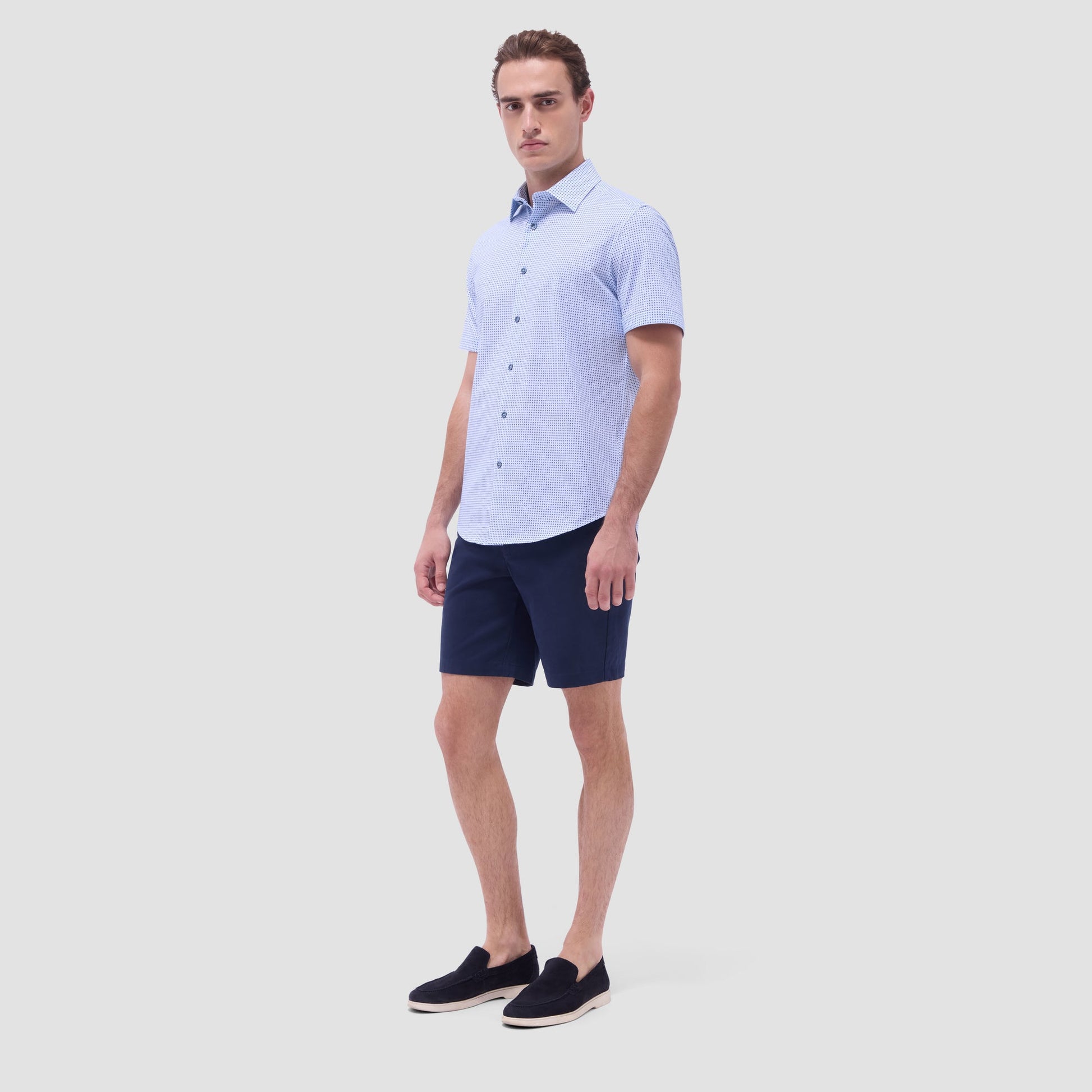 Bugatchi Miles Geometric OoohCotton® Short-Sleeve Shirt Air Blue