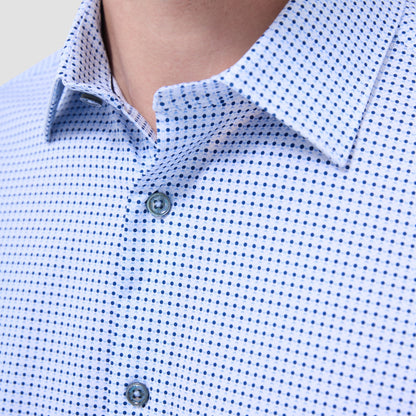 Bugatchi Miles Geometric OoohCotton® Short-Sleeve Shirt Air Blue