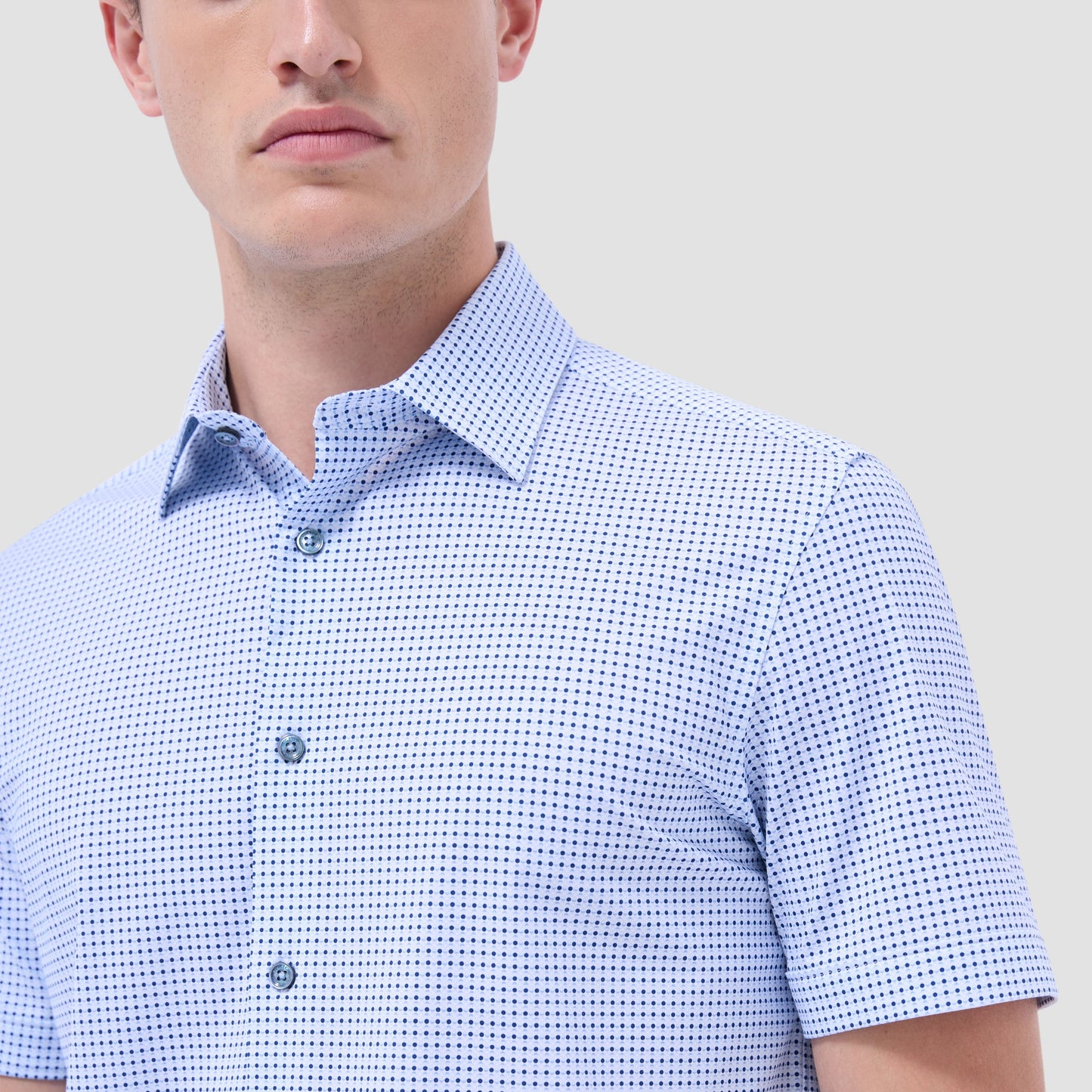 Bugatchi Miles Geometric OoohCotton® Short-Sleeve Shirt Air Blue