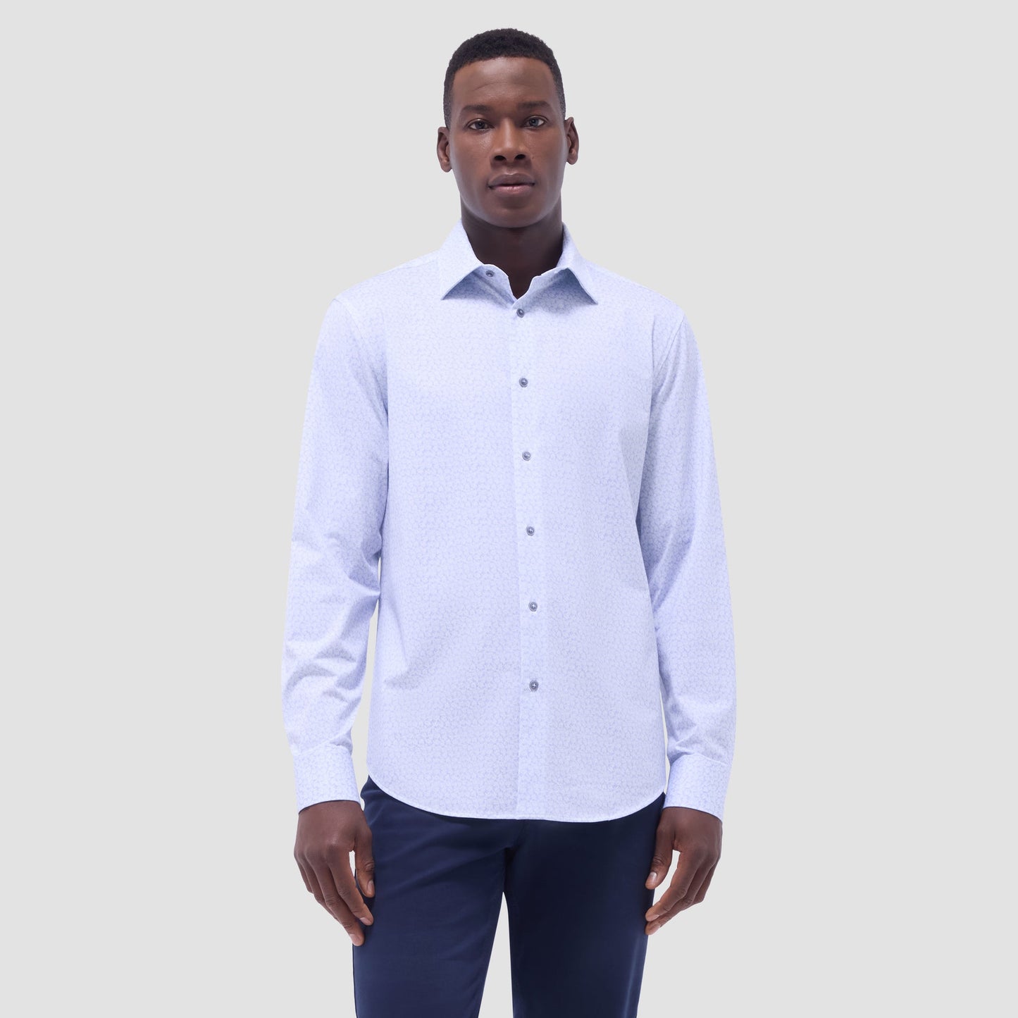 Bugatchi James Leaf Print OoohCotton® Shirt Air Blue