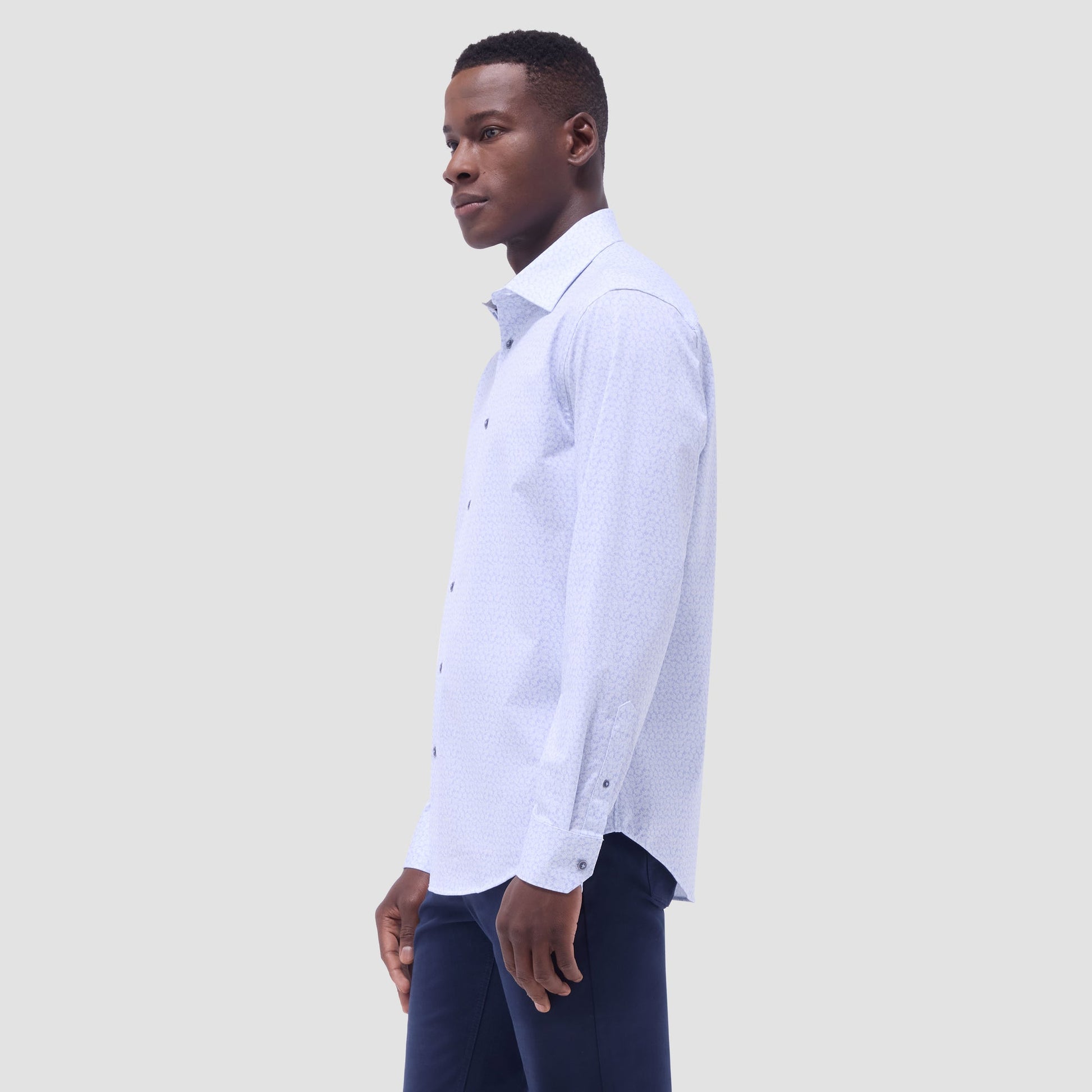 Bugatchi James Leaf Print OoohCotton® Shirt Air Blue