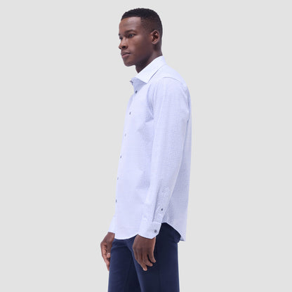Bugatchi James Leaf Print OoohCotton® Shirt Air Blue
