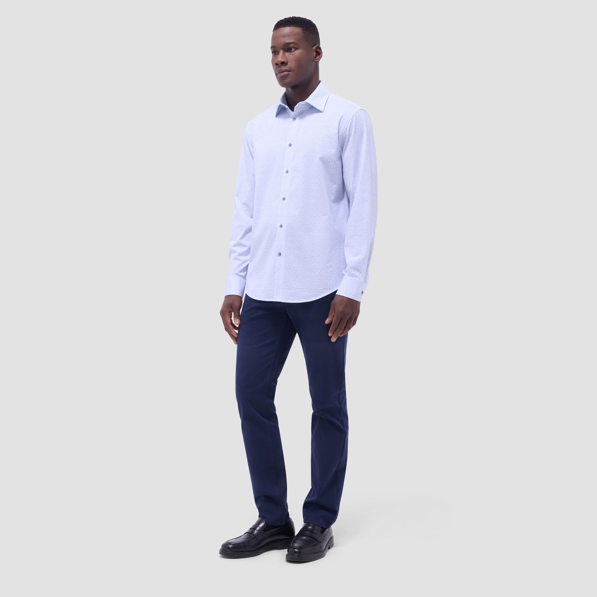 Bugatchi James Leaf Print OoohCotton® Shirt Air Blue