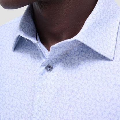 Bugatchi James Leaf Print OoohCotton® Shirt Air Blue