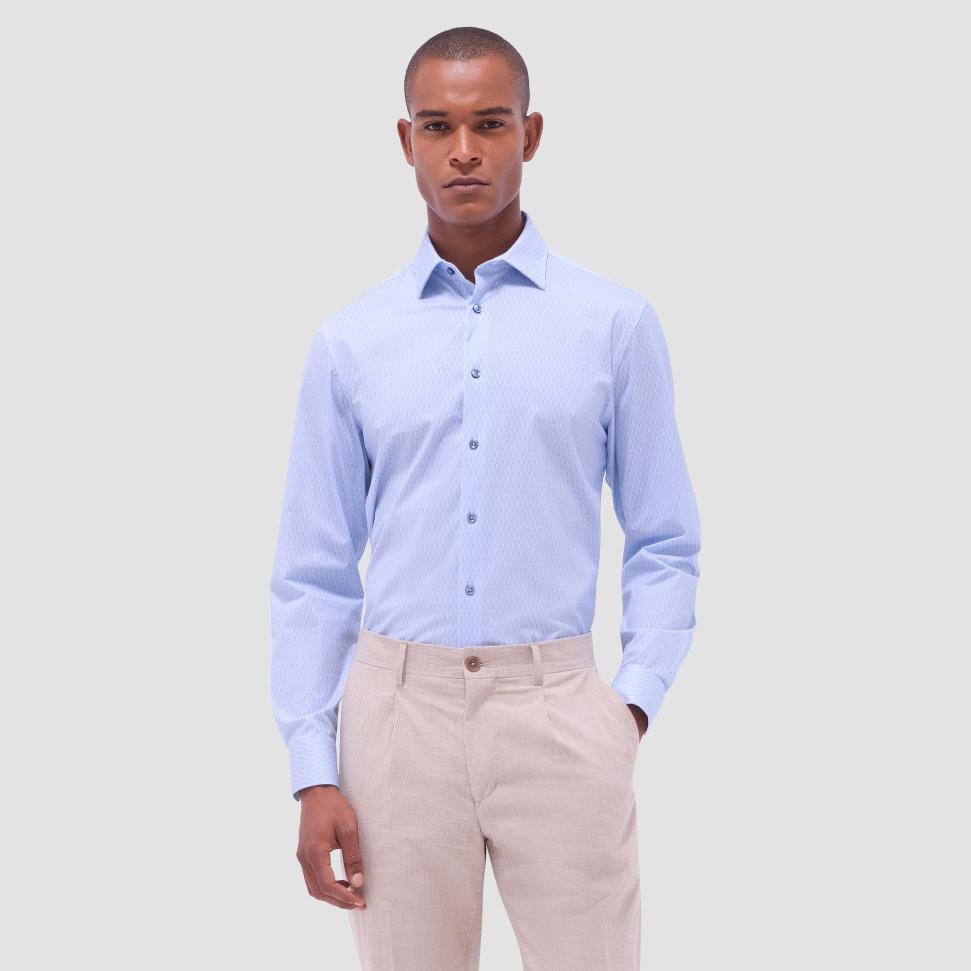 Bugatchi James Honeycomb OoohCotton® Shirt Air Blue