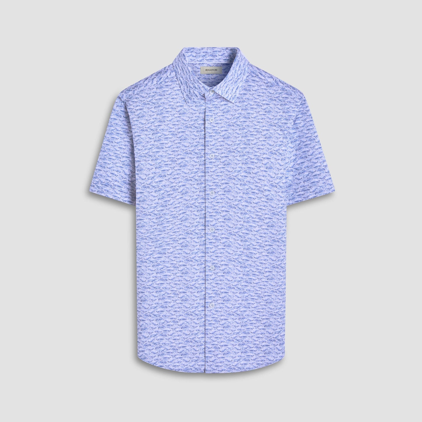 Bugatchi Miles Vintage Car OoohCotton® Short-Sleeve Shirt Air Blue