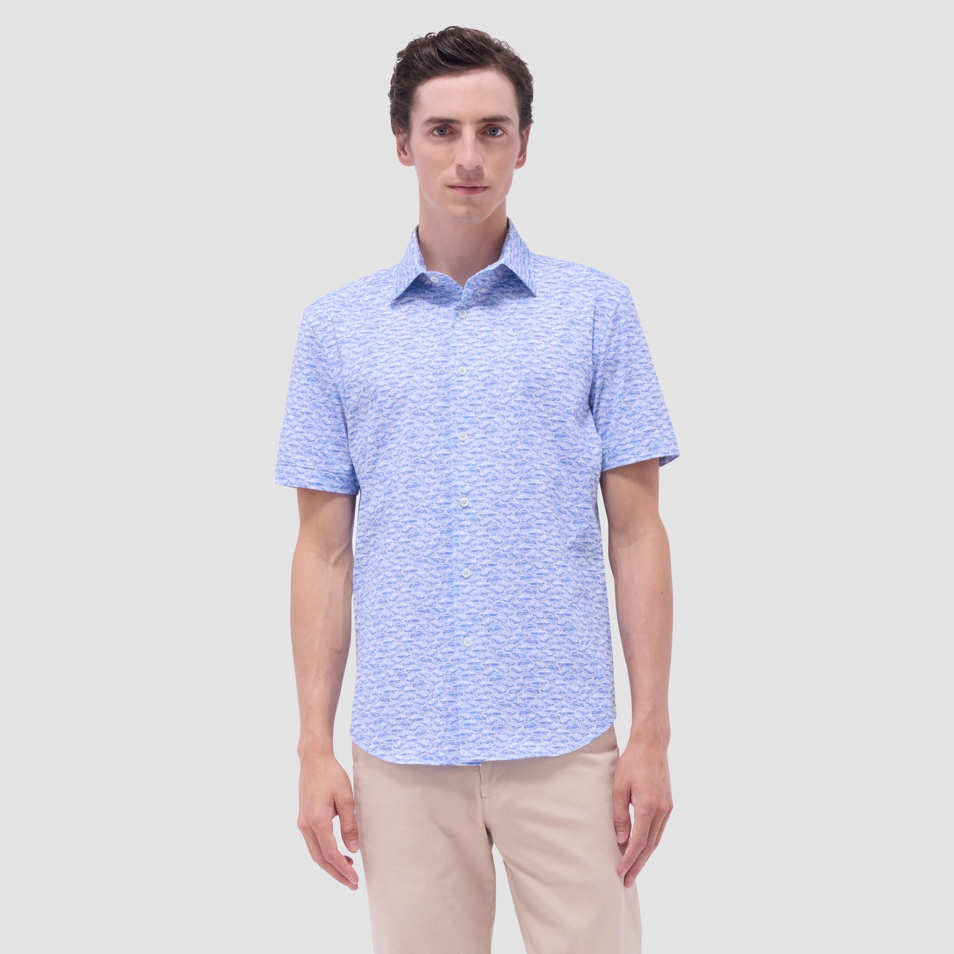 Bugatchi Miles Vintage Car OoohCotton® Short-Sleeve Shirt Air Blue