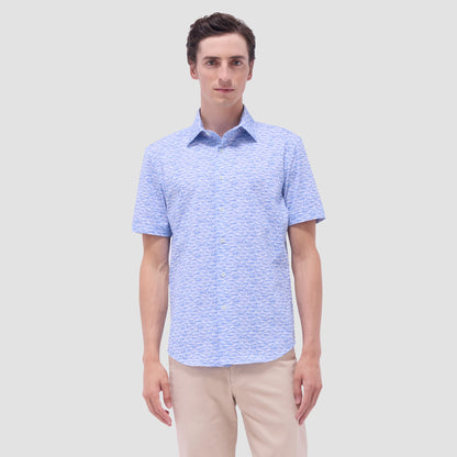 Bugatchi Miles Vintage Car OoohCotton® Short-Sleeve Shirt Air Blue