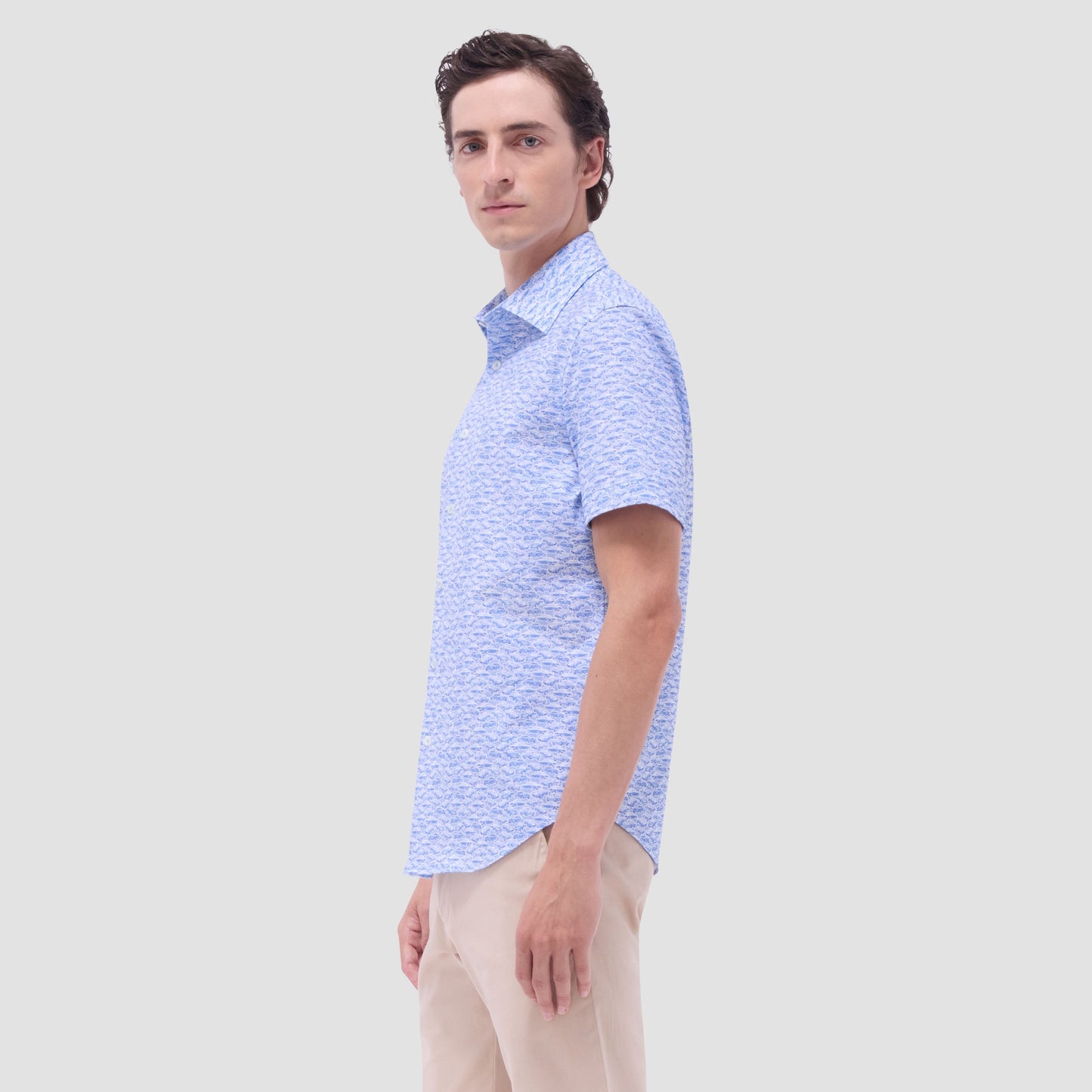 Bugatchi Miles Vintage Car OoohCotton® Short-Sleeve Shirt Air Blue