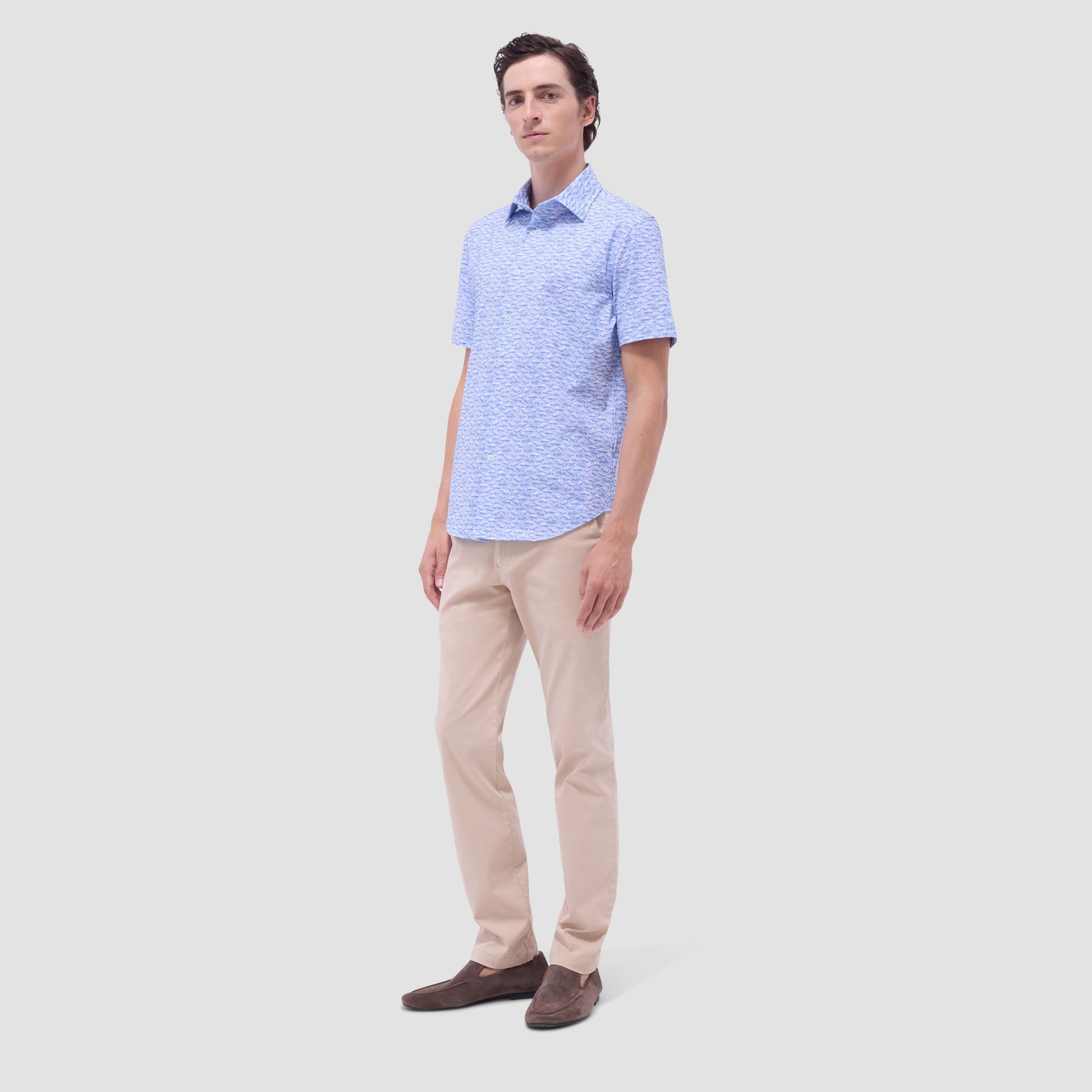 Bugatchi Miles Vintage Car OoohCotton® Short-Sleeve Shirt Air Blue